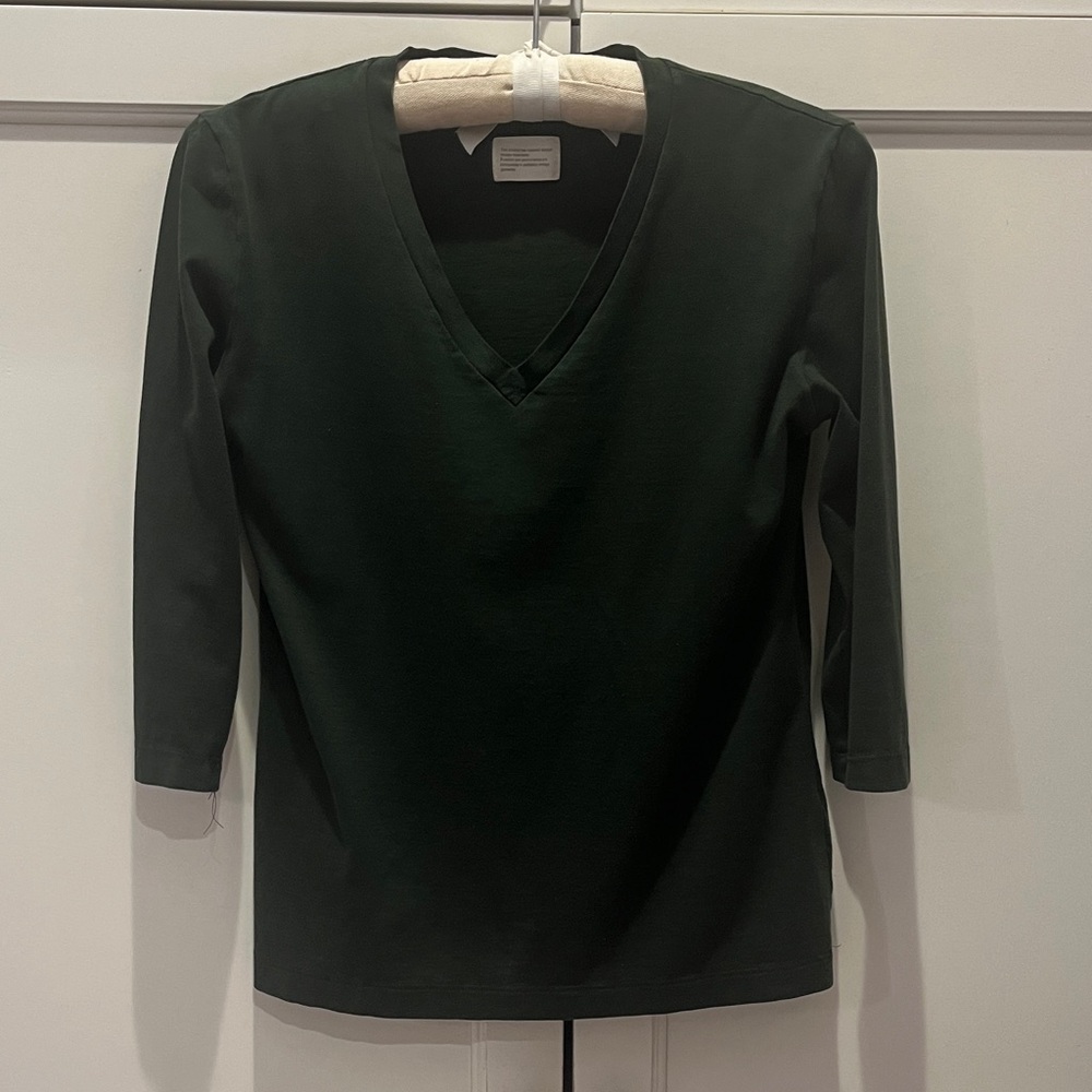 Jil Sander Dark Green V-Neck elbow length Sleeve Tee